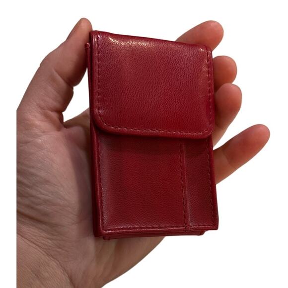 Vintage Faux Red Leather Business Card Holder – 4” x 2.5” - Picture 1 of 7